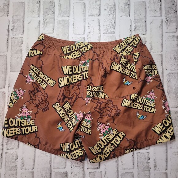 Wedding Cake Men's We Outside Nylon Printed Shorts - Brown Size Large - Picture 2 of 6